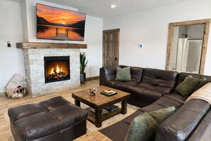 TV, fireplace, video games, table football