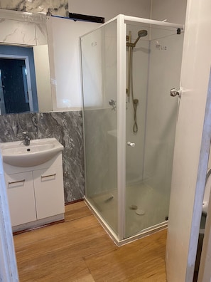 Bidet, towels, soap, toilet paper