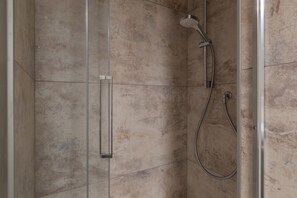 Apartment, 1 Double Bed with Sofa bed, Balcony | Bathroom | Shower, hair dryer, towels, soap