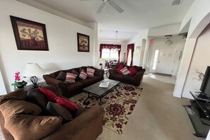 Smart TV, video games, DVD player, foosball