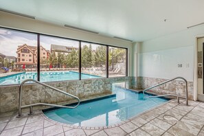 Pool - Ski-in/out Breck penthouse! Top-floor views, steps to Main St, pool & hot tubs. (Breckenridge)