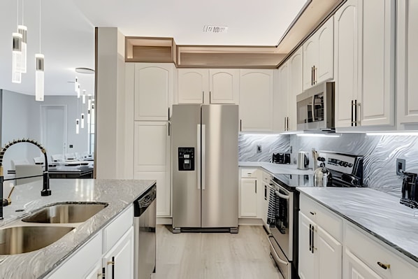 Fridge, microwave, oven, dishwasher