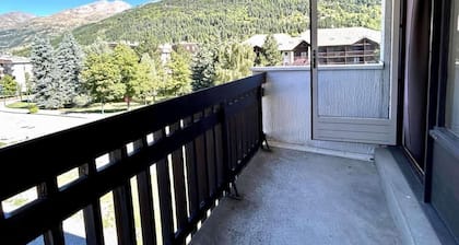 100m from resort center, 1st floor, view mountain/parking, swimming pool, balcony, parking, 28m²