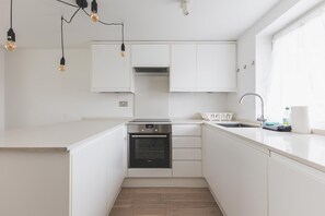 Fridge, oven, dishwasher, coffee/tea maker