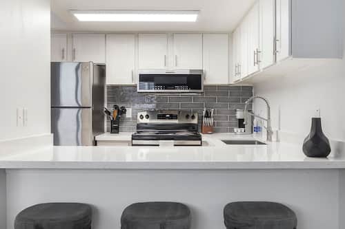 Full-sized fridge, microwave, oven, stovetop