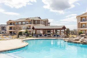 Seasonal outdoor pool, sun loungers