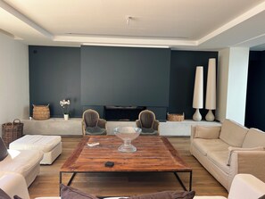 TV, fireplace