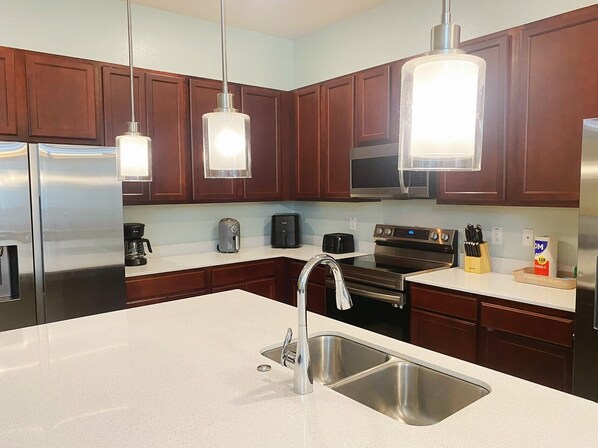 Fridge, microwave, oven, dishwasher