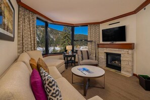 TV, fireplace