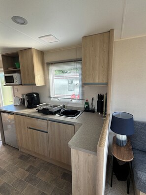 Fridge, microwave, oven, electric kettle