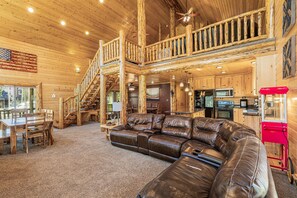 Smart TV, fireplace, video games, DVD player