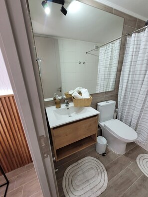 Sèche-cheveux, serviettes fournies, savon, papier toilette