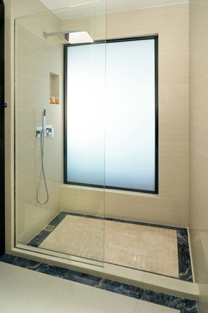 Habitación individual Deluxe | Baño | Regadera, secadora de cabello, toallas, jabón