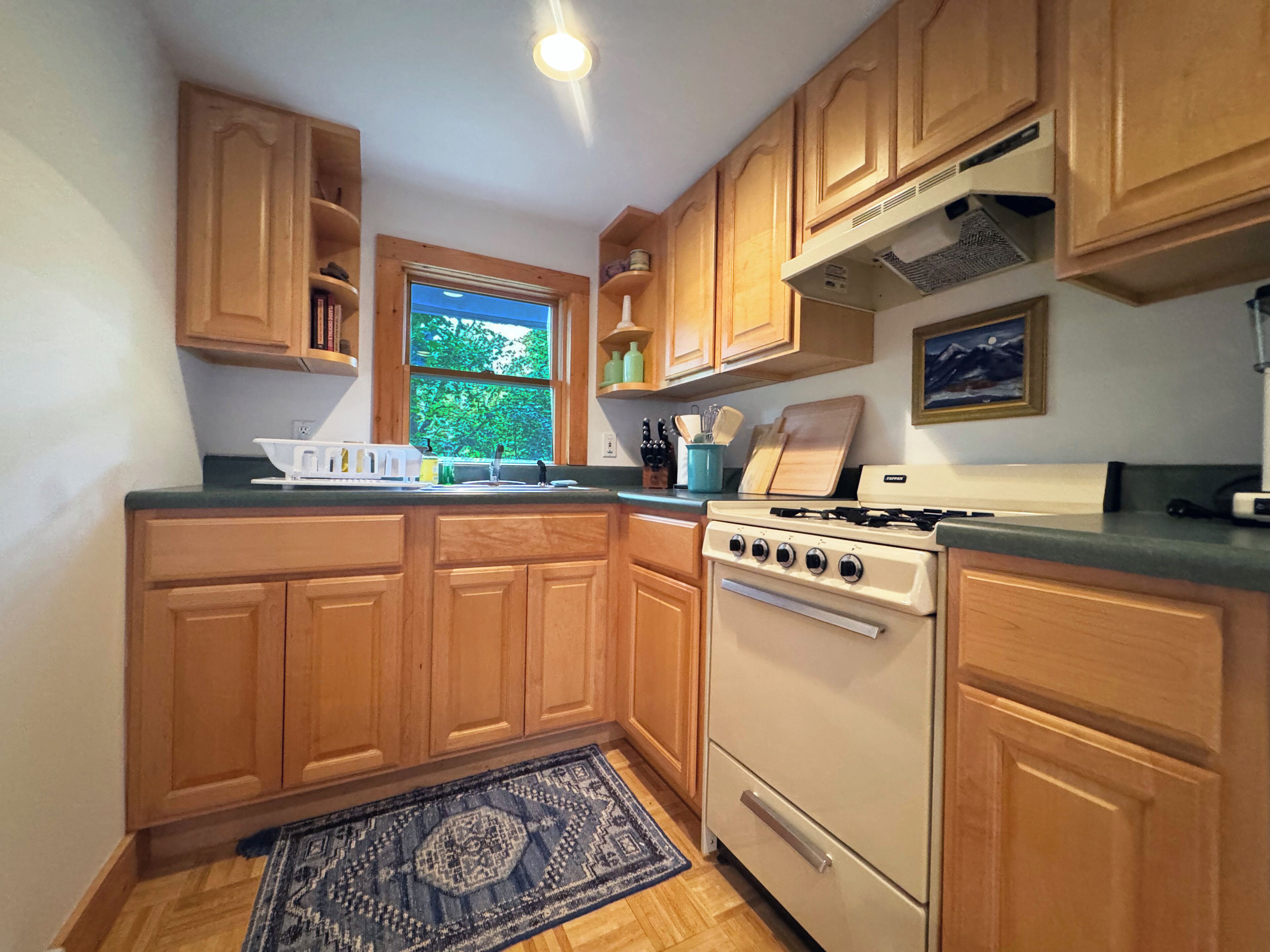 Fridge, oven, stovetop, coffee/tea maker