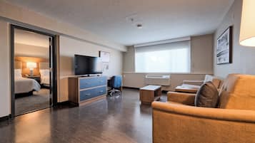 In-room safe, desk, laptop workspace, blackout curtains