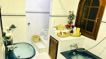 Douche, baignoire à jets, sèche-cheveux, bidet