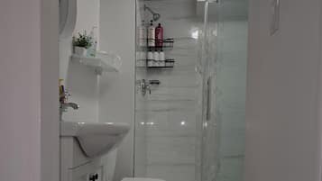 Secador de cabelo, toalhas de banho, sabonete, papel higiênico