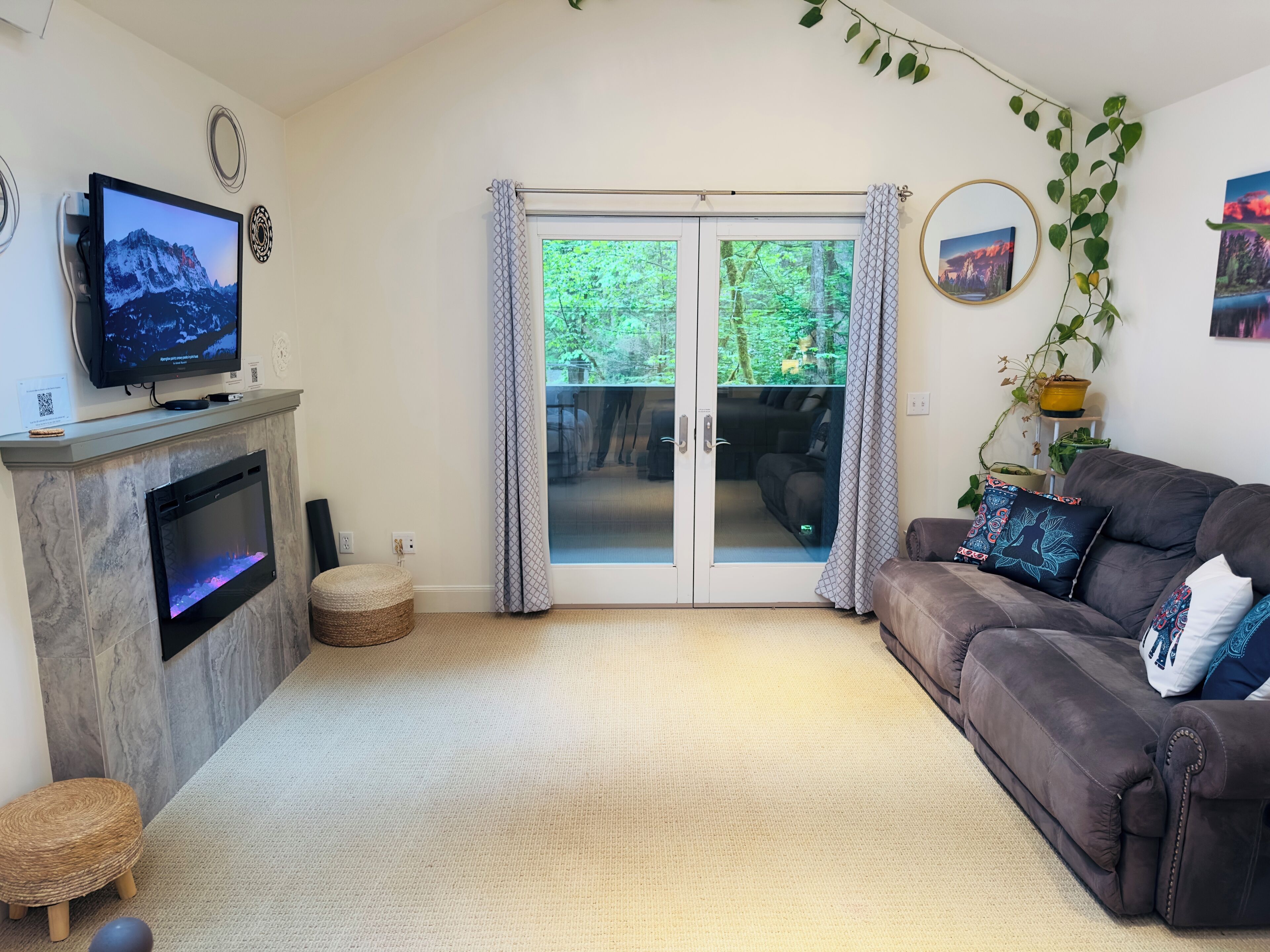 TV, fireplace
