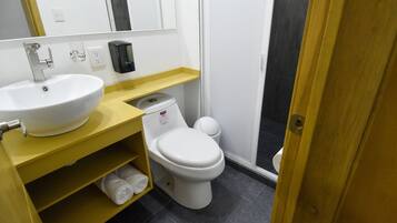 Habitación doble | Baño | Regadera, toallas, jabón, shampoo