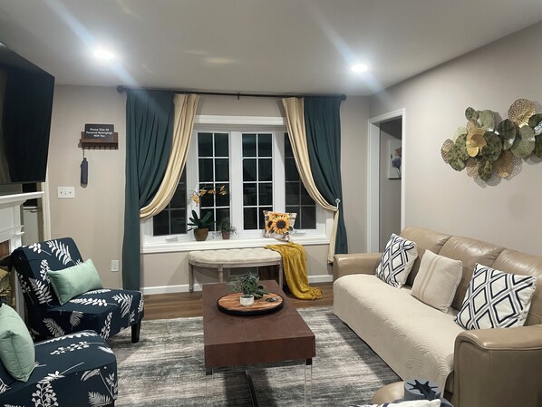 TV, fireplace