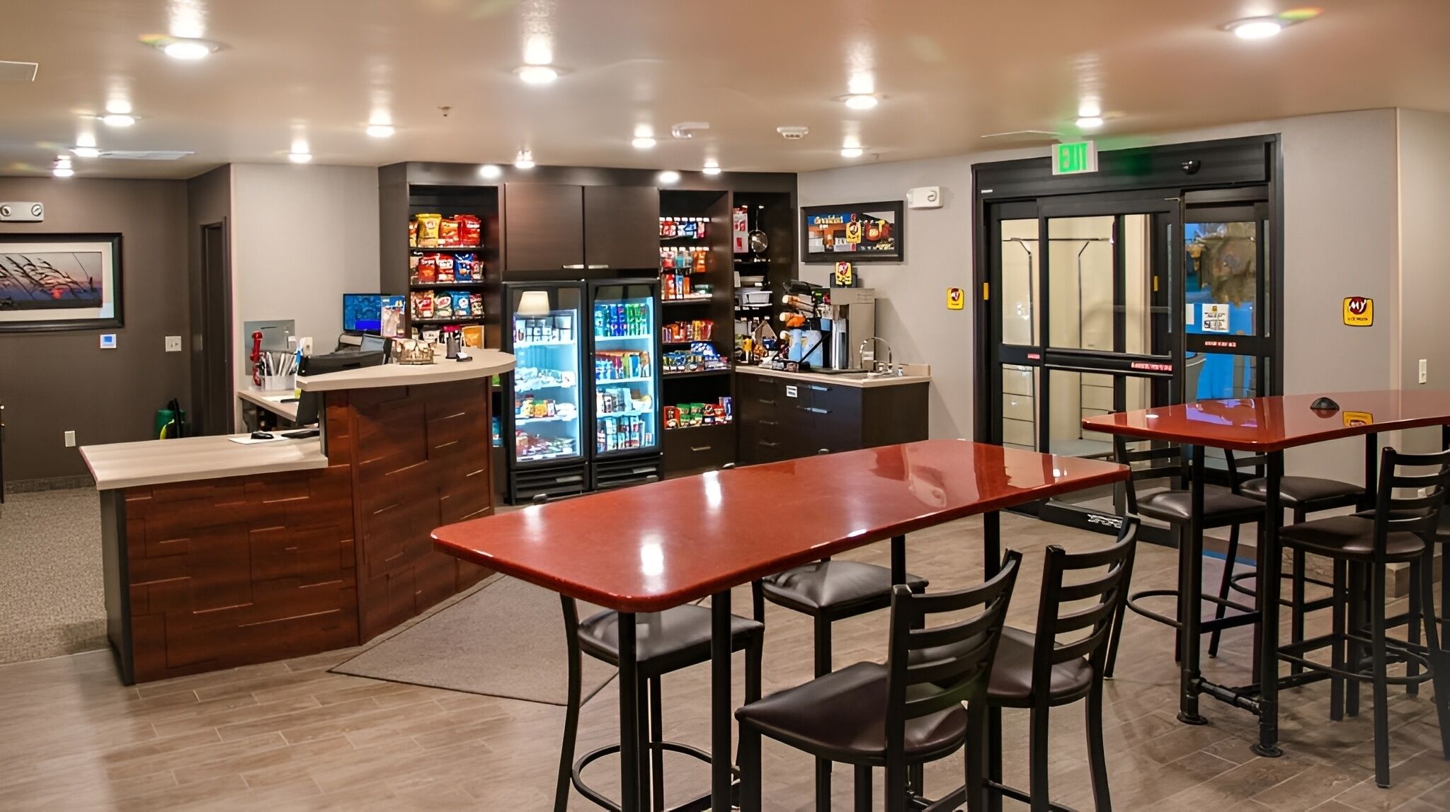 Gather for a quick chat in the comfortable lobby seating.