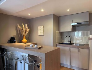 Microwave, stovetop, coffee/tea maker, toaster