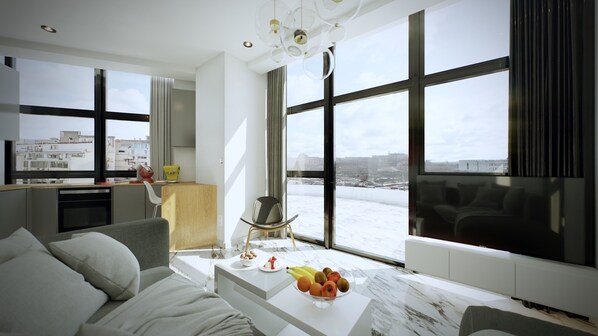 Junior Suite | Living area | 50-inch Smart TV with digital channels