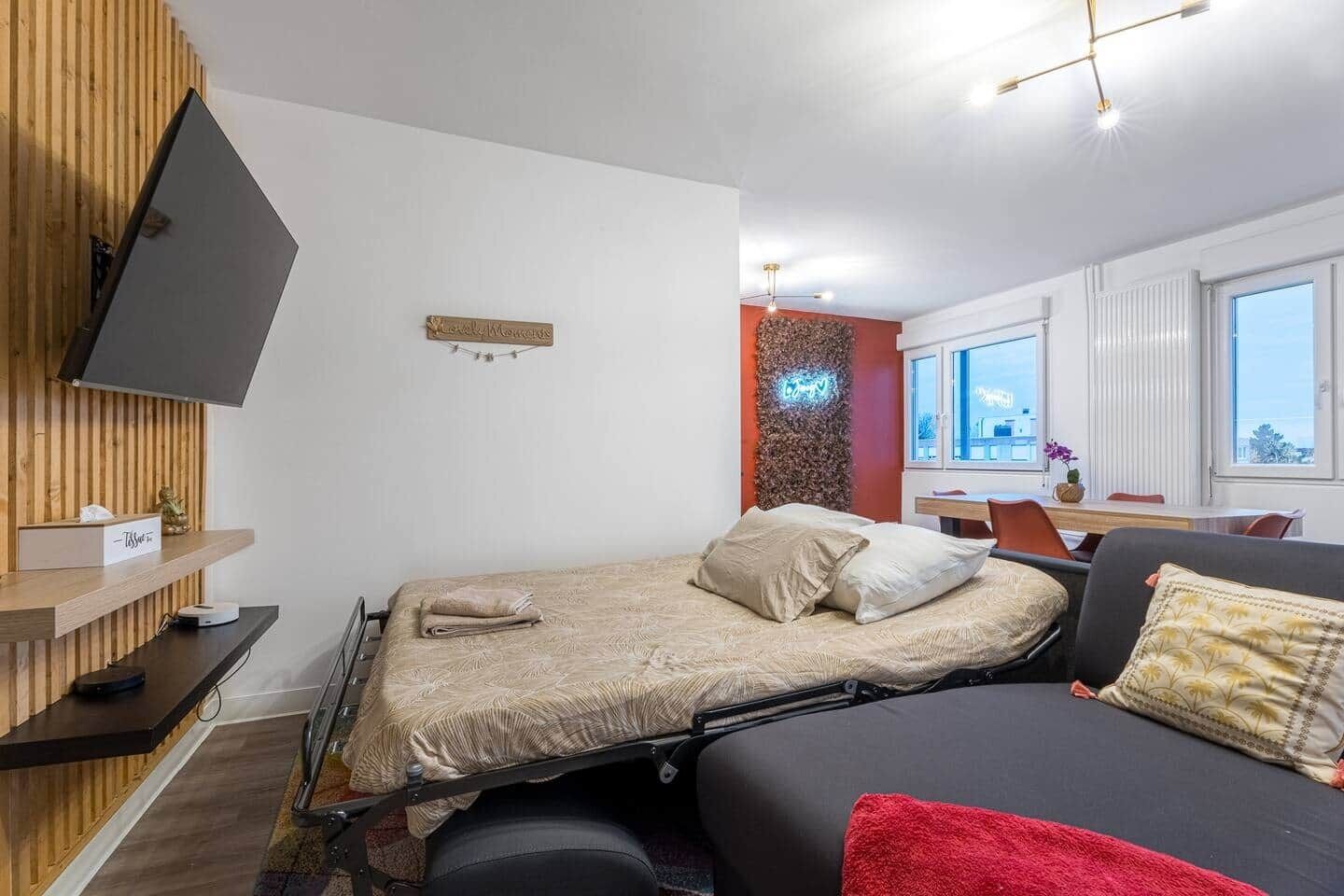 1 habitación, tabla de planchar con plancha, wifi y ropa de cama 