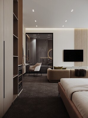 Grand Studio Suite, Courtyard Area | Hypo-allergenic bedding, minibar, in-room safe, desk