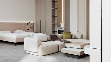 Dobbelt- eller tomannsrom – comfort, balkong | Oppholdsområde | En 43-tommers Flatskjerm-TV med digitale kanaler