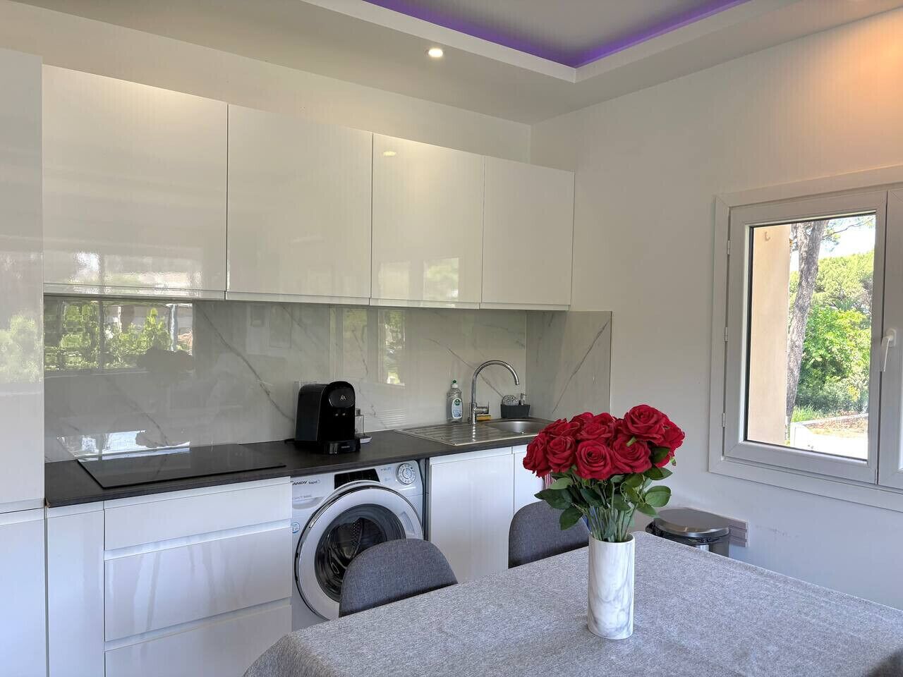 Fridge, microwave, oven, coffee/tea maker