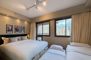 Familie-studiolejlighed | Premium-sengetøj, senge med madrasser af memory foam, skrivebord