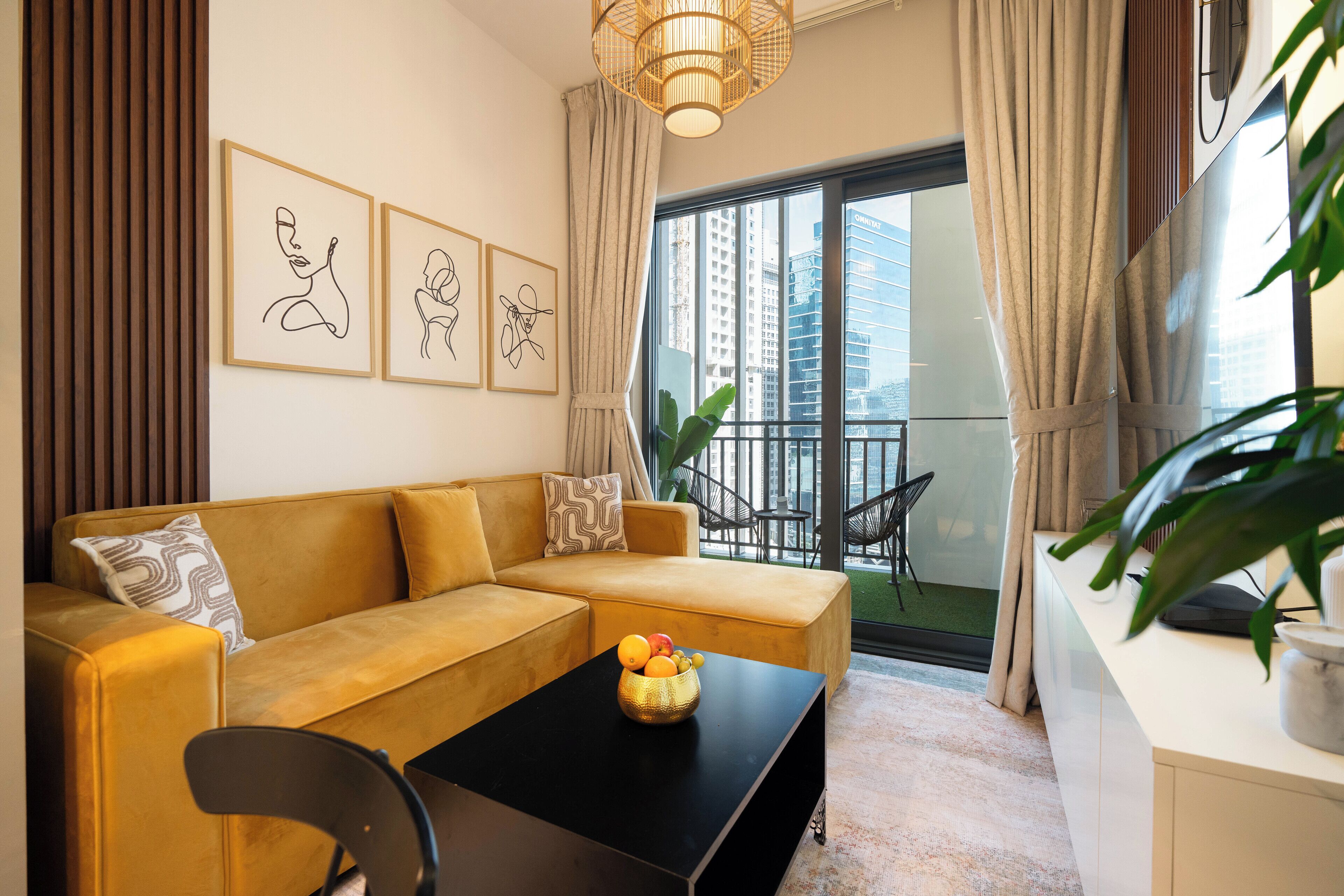 Deluxe Apartment, 1 King Bed, Lake View | Living area | 120-inch Smart TV with satellite channels