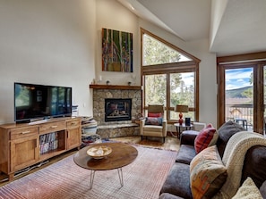 TV, fireplace