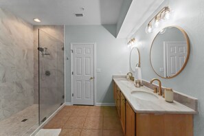 Shower, towels, toilet paper