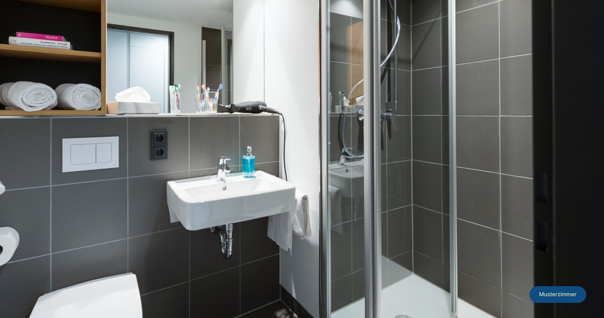 Dusche, Haartrockner, Handtücher, Seife