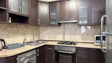 Deluxe Apartment, 2 Bedrooms, Balcony, City View | Private kitchen | Coffee/tea maker, electric kettle