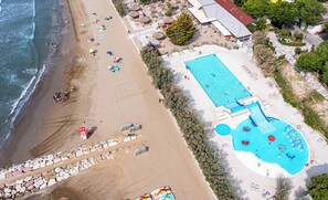 Seasonal outdoor pool, pool umbrellas, sun loungers