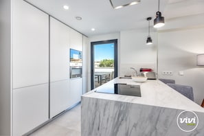 Fridge, microwave, oven, dishwasher