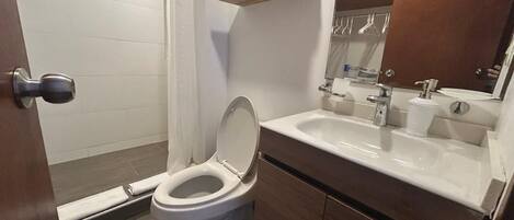 Haartrockner, Handtücher, Seife, Toilettenpapier