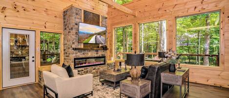 TV, fireplace, offices