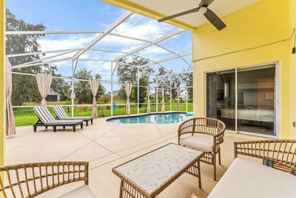 Outdoor pool, sun loungers