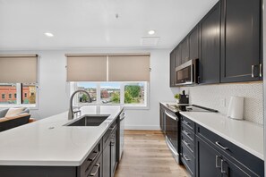 Fridge, microwave, oven, dishwasher - NEW! Stylish Downtown Unit with Historic Charm (Bloomington)