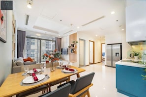 Deluxe Apartment, 2 Bedrooms, City View | Living area - The Landmark Residence Of Central City (Ho Chi Minh)