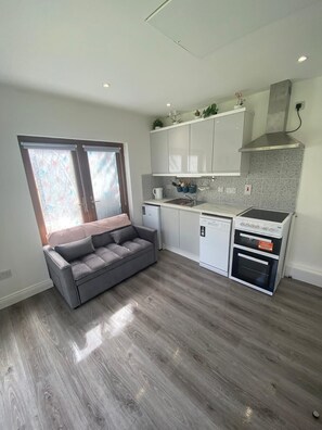 Fridge, microwave, oven, dishwasher