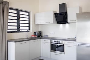 Fridge, oven, stovetop, cookware/dishes/utensils
