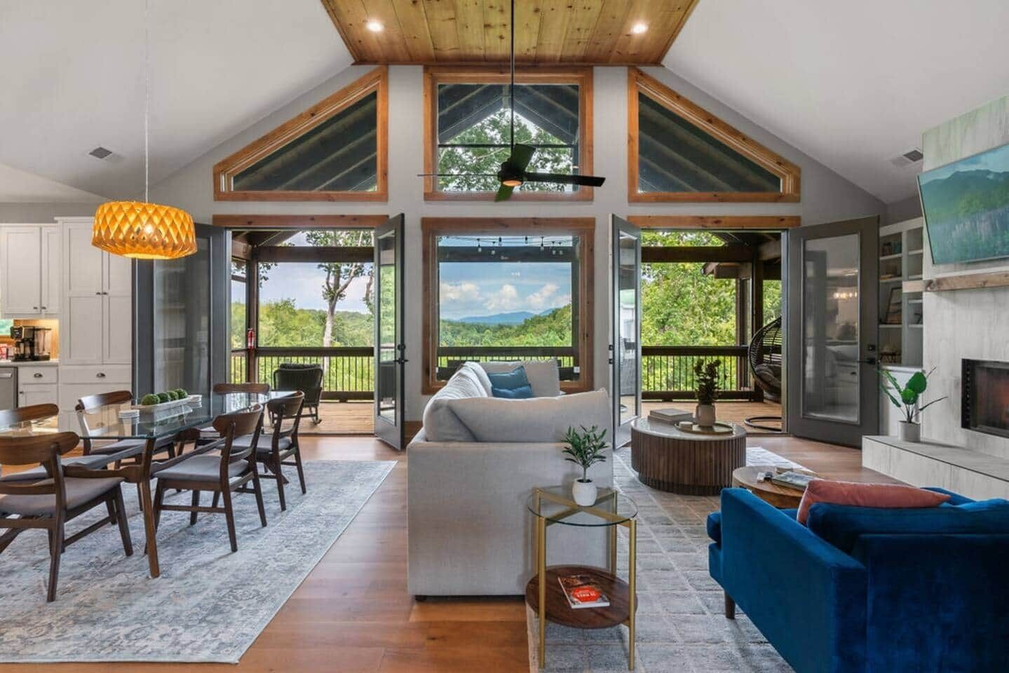 Télévision, cheminée, table de tennis de table