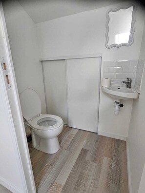 Douche, sèche-cheveux, serviettes fournies, papier toilette