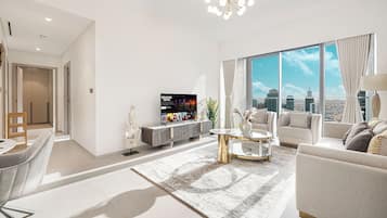 Luxury Apartment, 2 Bedrooms, Private Pool, Sea View | Living room | 65-inch Smart TV with cable channels, Netflix, Hulu