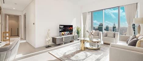 Luxury Apartment, 2 Bedrooms, Private Pool, Sea View | Living room | 65-inch Smart TV with cable channels, Netflix, Hulu
